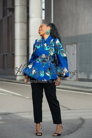 FRIDA BLUE WRAP TOP Shirts & Tops