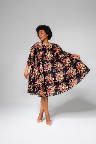 Hamza Black Floral Dress Clothing