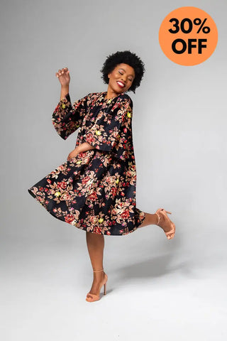 Hamza Black Floral Dress Clothing