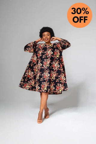 Hamza Black Floral Dress Clothing