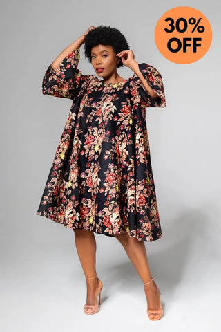 Hamza Black Floral Dress Clothing