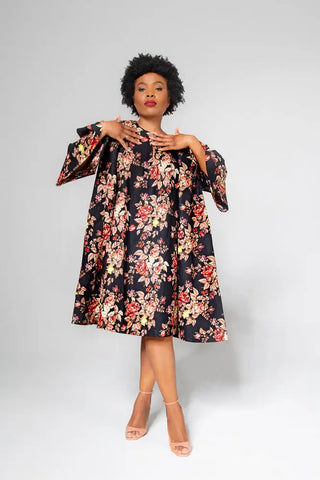 Hamza Black Floral Dress Clothing