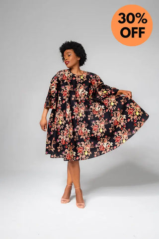 Hamza Black Floral Dress Clothing