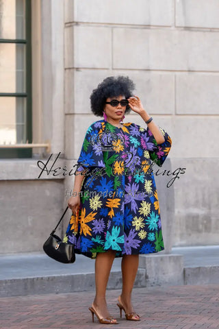 HAMZA BLUE FLORAL DRESS Women’s Dress