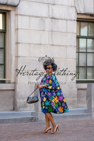 HAMZA BLUE FLORAL DRESS Women’s Dress
