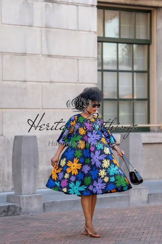 HAMZA BLUE FLORAL DRESS Women’s Dress