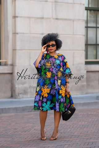 HAMZA BLUE FLORAL DRESS Women’s Dress