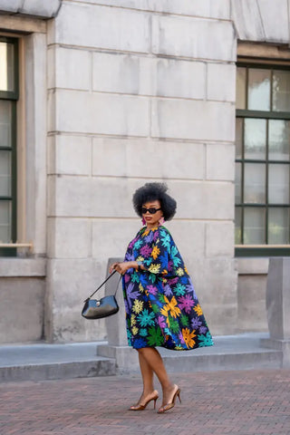 HAMZA BLUE FLORAL DRESS Women’s Dress