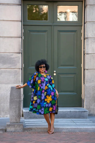 HAMZA BLUE FLORAL DRESS Women’s Dress