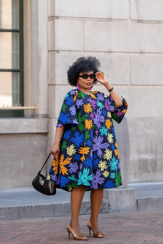 HAMZA BLUE FLORAL DRESS Women’s Dress