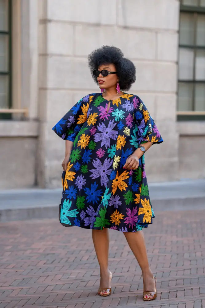 HAMZA BLUE FLORAL DRESS Women’s Dress