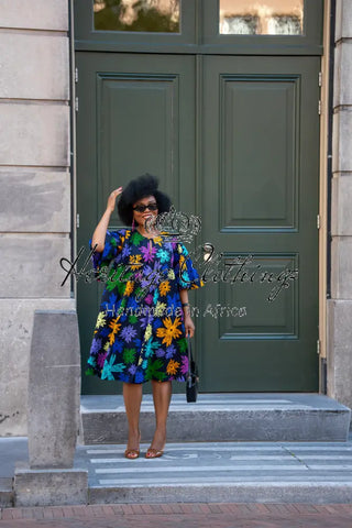 HAMZA BLUE FLORAL DRESS Women’s Dress