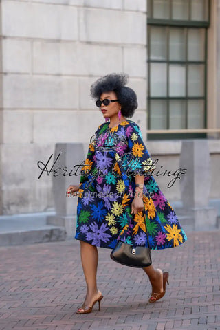 HAMZA BLUE FLORAL DRESS Women’s Dress