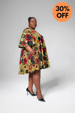 Hamza Green And Red Floral Dress Dresses