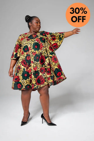 Hamza Green And Red Floral Dress Dresses