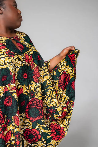 Hamza Green And Red Floral Dress Dresses