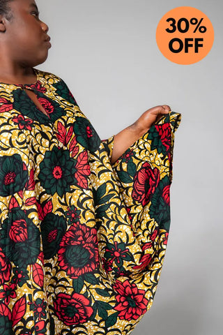 Hamza Green And Red Floral Dress Dresses