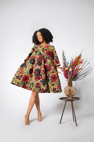 Hamza Green And Red Floral Dress Dresses
