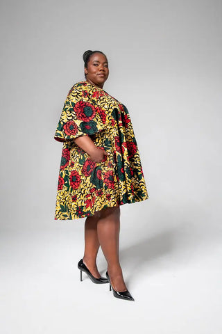 Hamza Green And Red Floral Dress Dresses