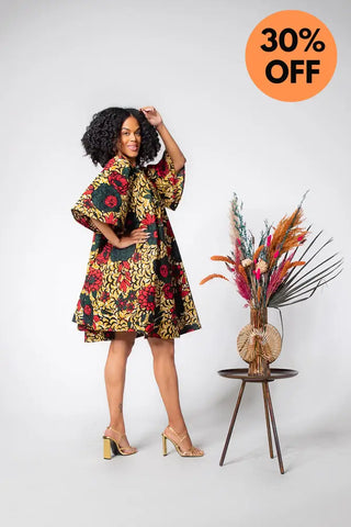 Hamza Green And Red Floral Dress Dresses