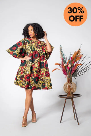 Hamza Green And Red Floral Dress Dresses