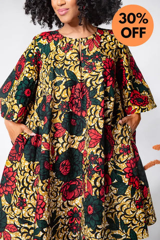 Hamza Green And Red Floral Dress Dresses