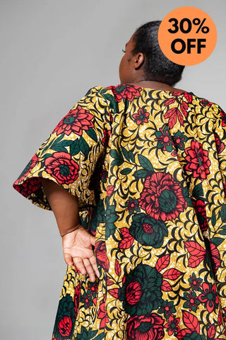 Hamza Green And Red Floral Dress Dresses