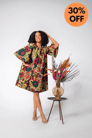 Hamza Green And Red Floral Dress Dresses