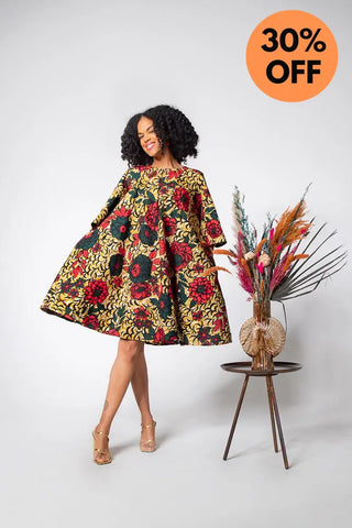 Hamza Green And Red Floral Dress Dresses