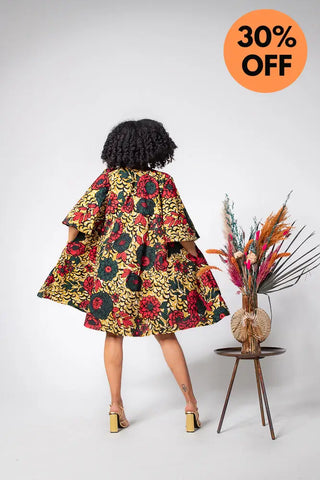 Hamza Green And Red Floral Dress Dresses