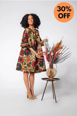 Hamza Green And Red Floral Dress Dresses