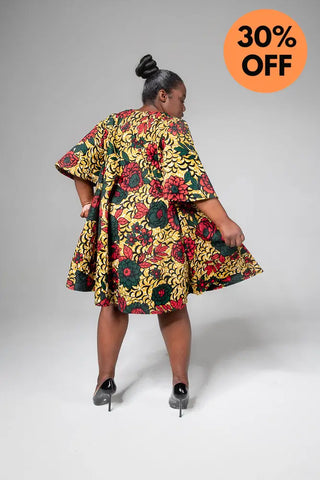 Hamza Green And Red Floral Dress Dresses