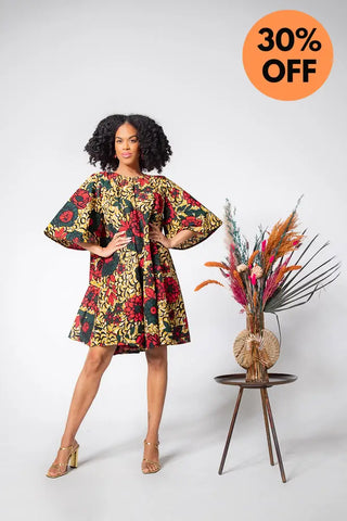Hamza Green And Red Floral Dress Dresses