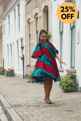 HAMZA GREEN AND RED PRINT DRESS Women’s Dress