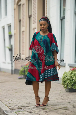 HAMZA GREEN AND RED PRINT DRESS Women’s Dress