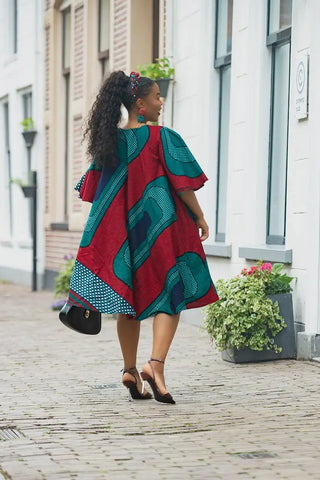 HAMZA GREEN AND RED PRINT DRESS Women’s Dress