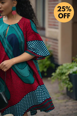 HAMZA GREEN AND RED PRINT DRESS Women’s Dress