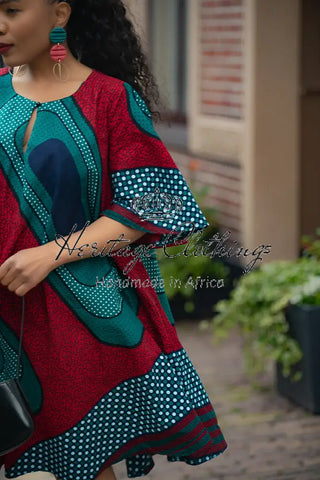 HAMZA GREEN AND RED PRINT DRESS Women’s Dress