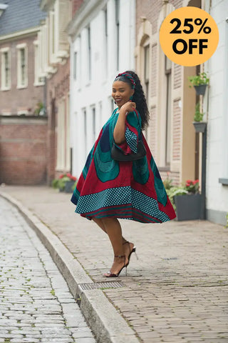 HAMZA GREEN AND RED PRINT DRESS Women’s Dress