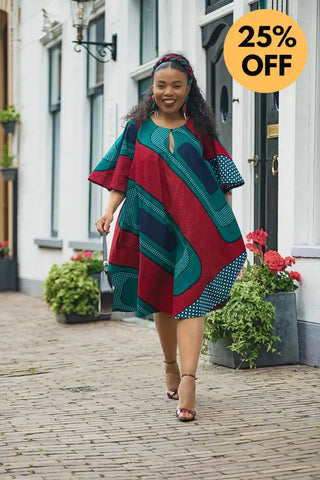 HAMZA GREEN AND RED PRINT DRESS Women’s Dress