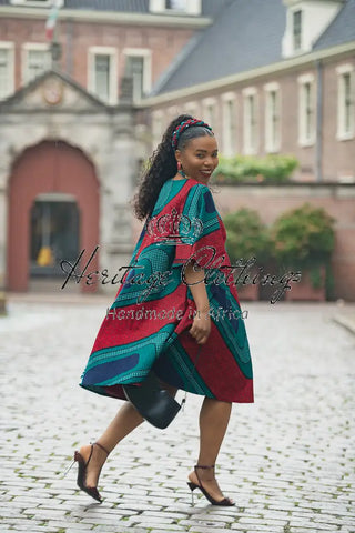 HAMZA GREEN AND RED PRINT DRESS Women’s Dress