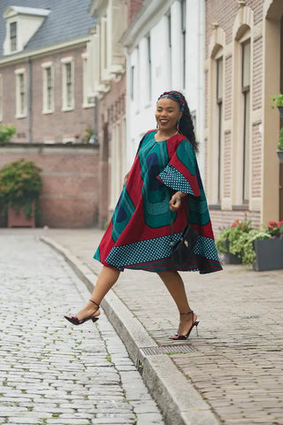 HAMZA GREEN AND RED PRINT DRESS Women’s Dress