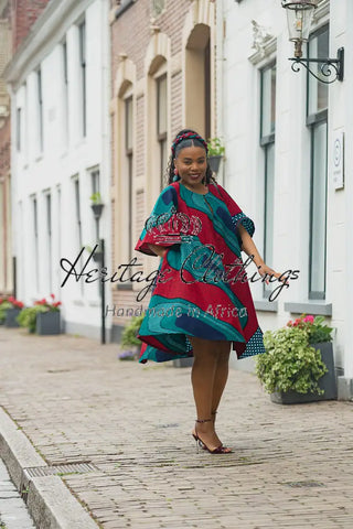HAMZA GREEN AND RED PRINT DRESS Women’s Dress