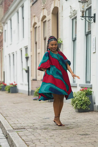 HAMZA GREEN AND RED PRINT DRESS Women’s Dress