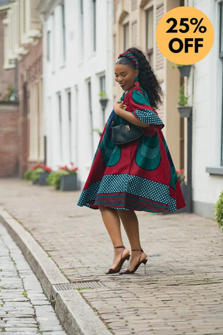 HAMZA GREEN AND RED PRINT DRESS Women’s Dress