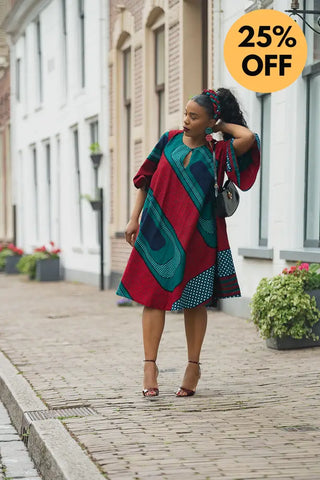 HAMZA GREEN AND RED PRINT DRESS Women’s Dress