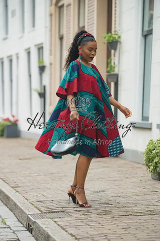 HAMZA GREEN AND RED PRINT DRESS Women’s Dress
