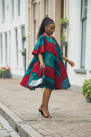 HAMZA GREEN AND RED PRINT DRESS Women’s Dress