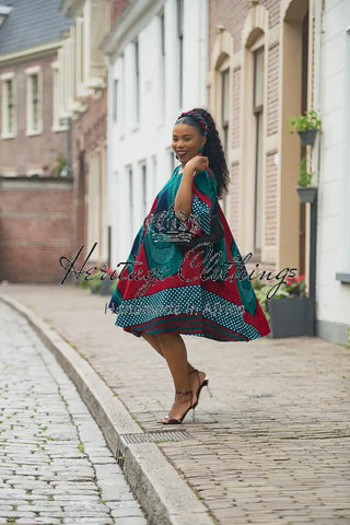 HAMZA GREEN AND RED PRINT DRESS Women’s Dress
