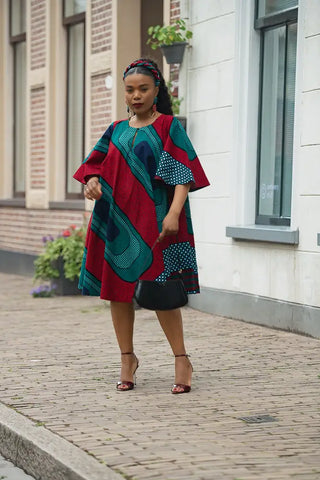 HAMZA GREEN AND RED PRINT DRESS Women’s Dress